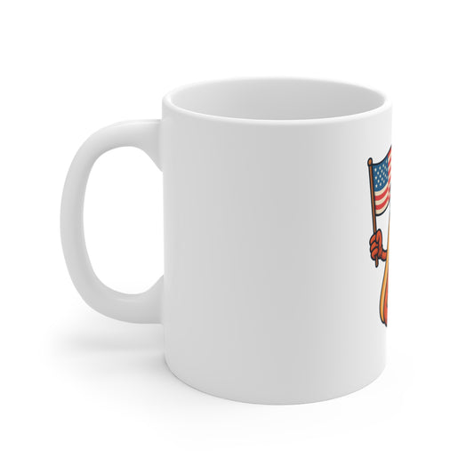 Patriotic Hot Dog Mug — Cute Uncle Sam Hotdog with Flag & Cup (4th of July Coffee Mug)