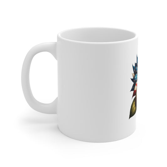 American Flag Sunflower Mug — Patriotic 11oz Coffee Cup for 4th of July & Memorial Day
