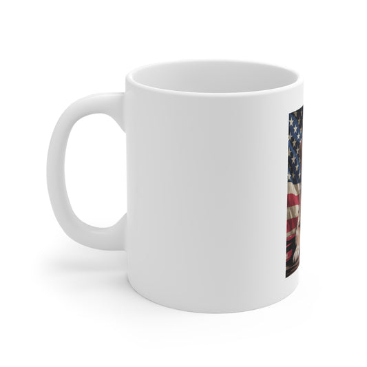 Patriotic Golden Retriever Mug — American Flag Dog Coffee Cup (11oz)