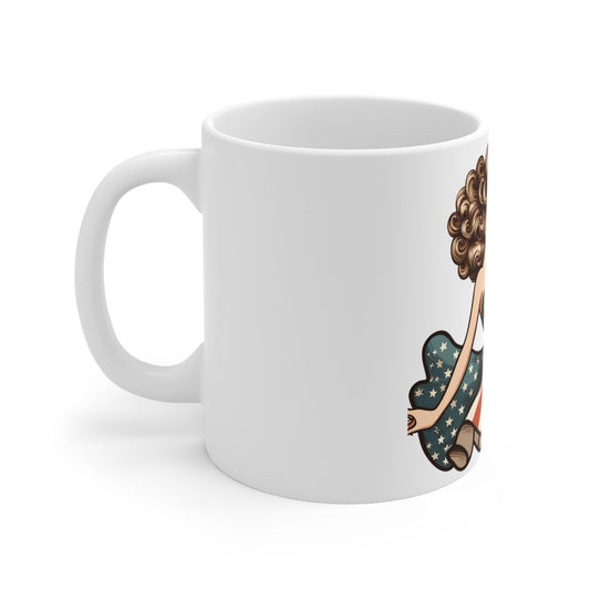 Patriotic Pin-Up Art Mug – Vintage Americana Woman Coffee Mug – Retro USA Flag Dress Cup – Classic American Beauty Mug – Fourth of July Gift Patriotic Pin-Up Mug — American Flag Retro Girl 11oz...