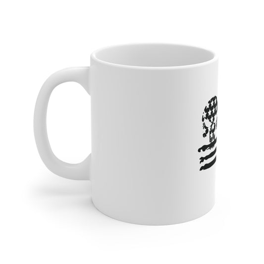 Stealth American Flag Skull Mug – Blacked Out Patriotic Skull Coffee Mug – Tactical USA Flag Cup – Subtle Distressed Flag 11oz