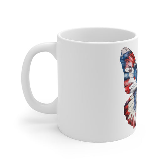 Patriotic Watercolor Butterfly Mug – Red White Blue Soft Wash Butterfly Coffee Mug – Americana Art Cup – Elegant USA Gift Mug Mug 11oz