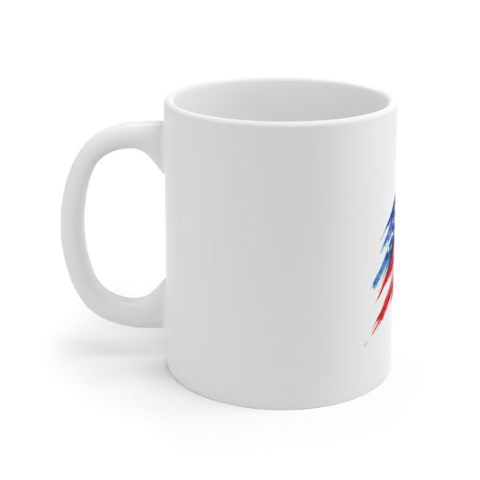 American Flag Brushstroke Mug — 11oz Patriotic Coffee Cup for Fourth of July & Veterans