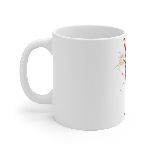 Patriotic Strawberry Milkshake Coffee Mug – 4th of July Sparkler Mug – Red White Blue Dessert Cup – Americana Berry Treat Mug – Festive Gift Mug