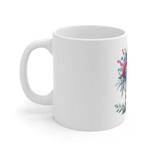 Patriotic Firework Floral Mason Jar Coffee Mug – Red White Blue Flower Bouquet Mug – Americana Sparkler Vase Cup – 4th of July Gift Mug Patriotic Mason Jar Floral Mug — 11oz American Flag Bouquet...