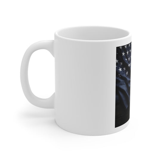 Draped American Flag Close-Up Coffee Mug – USA Flag Fabric Detail Mug – Rustic Patriotic Wood Mug – Vintage Americana Close View Cup American Flag Coffee Mug - Patriotic 11oz Ceramic Cup