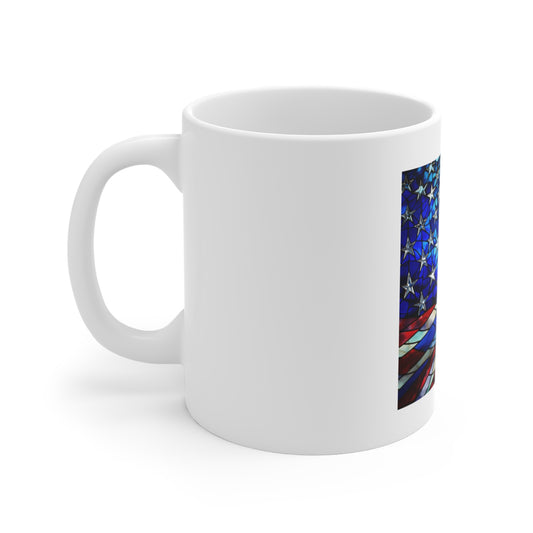 Stained Glass American Flag Coffee Mug – Radiant Stars Artistic Patriotic Mug – Colorful USA Flag Cup – Abstract Americana Gift – Premium Art Mug