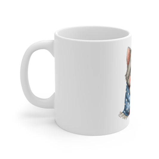 Cute Patriotic Kitten Blanket Mug – American Flag Cat Coffee Mug – Cozy Americana Cat Mug – Red White Blue Kitten Gift Patriotic Kitten Mug - Cute Cat Wrapped in American Flag 11oz