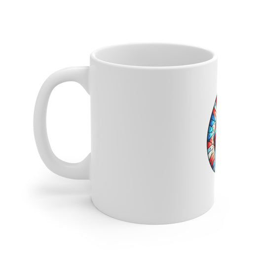 Stained Glass Patriotic Cupcake Mug – Red White Blue Dessert Coffee Mug – Fourth of July Sweet Treat Art Cup – Americana Gift Mug 11oz