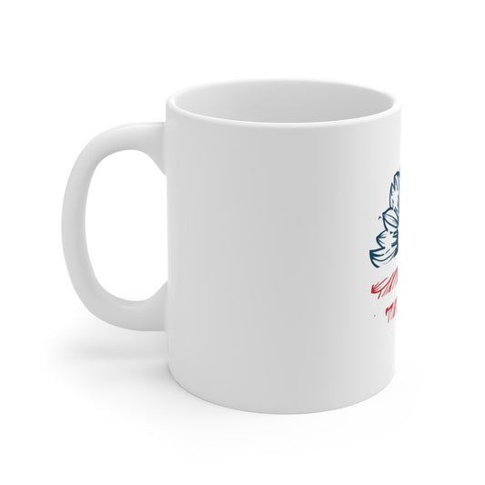 Patriotic Sunflower Coffee Mug – Distressed American Flag Floral Mug – USA Rustic Flower Design – Red White Blue Gift Mug 11oz