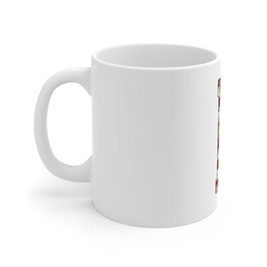 Patriotic Letter E Coffee Mug – American Flag Initial Mug – Rustic USA Monogram Mug – Vintage Americana Alphabet Gift Mug 11oz