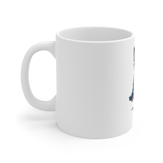 Patriotic Boston Terrier Mug — 11oz Dog Coffee Cup with American Flag Scarf and Glasses