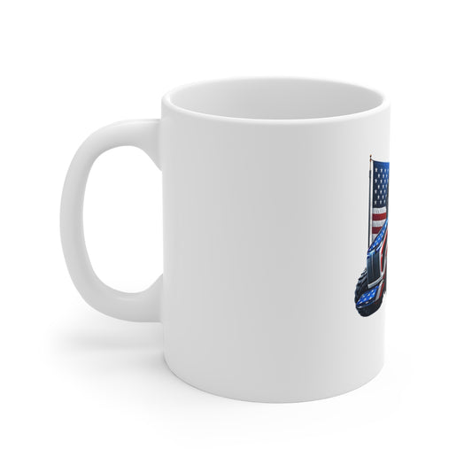 Patriotic Tractor Coffee Mug – American Flag Farm Tractor with Flag Mug – Bold USA Agriculture Cup – Farmer Pride Gift Mug – Red White Blue Tractor Mug Mug 11oz