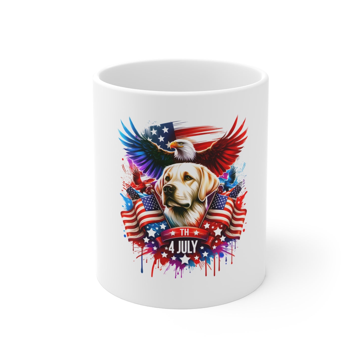 4th of July Patriotic Dog Mug — American Flag Eagle & Labrador Coffee Cup (11oz)