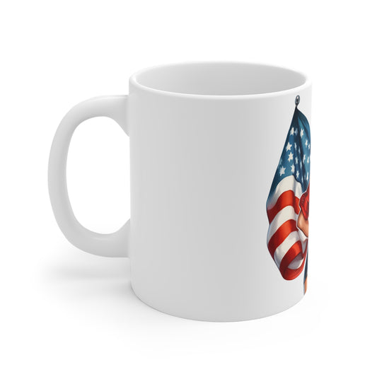 Patriotic Retro Pin Up Woman Mug – American Flag Vintage Style Coffee Mug – USA Pride Cup – 4th of July Gift – Bold Americana Pin Up Patriotic Pin-Up Coffee Mug — American Flag Retro Rosie Girl 11oz...
