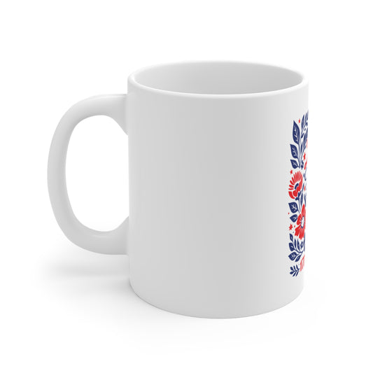 250 Years 1776–2026 Anniversary Mug – Patriotic Red & Blue Floral Coffee Cup