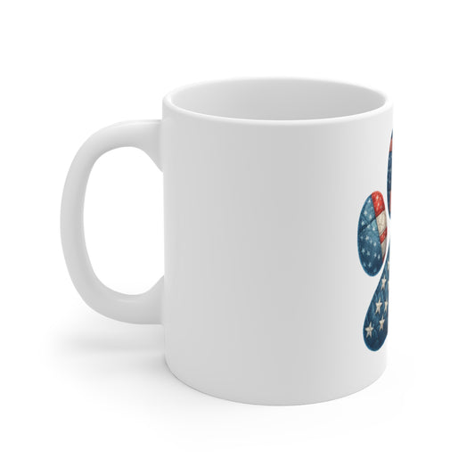 American Flag Dog Paw Coffee Mug – Patriotic Patchwork Paw Print Mug – Red White Blue Pet Lover Mug – USA Dog Gift Cup Patriotic Paw Print Coffee Mug – American Flag Paw 11oz