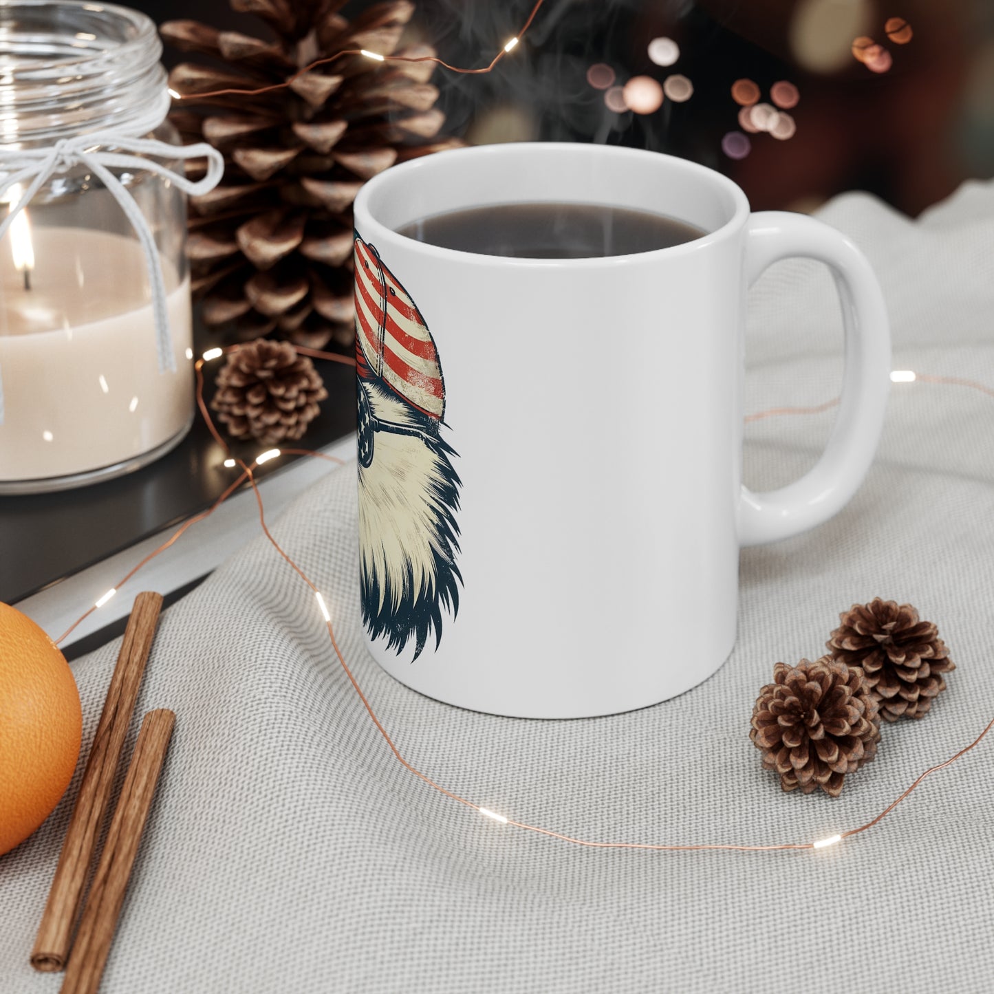 Vintage Patriotic Eagle Coffee Mug – American Flag Sunglasses Eagle Mug – Distressed USA Trucker Hat Cup – Freedom Americana Gift Mug 11oz