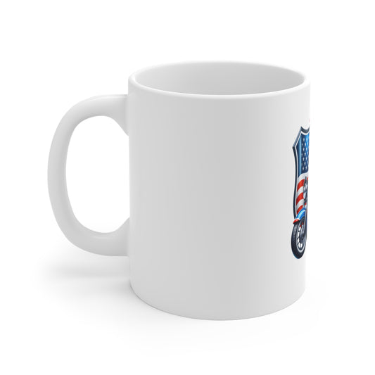 Patriotic Biker Gnome 11oz Mug – American Flag Motorcycle Coffee Cup