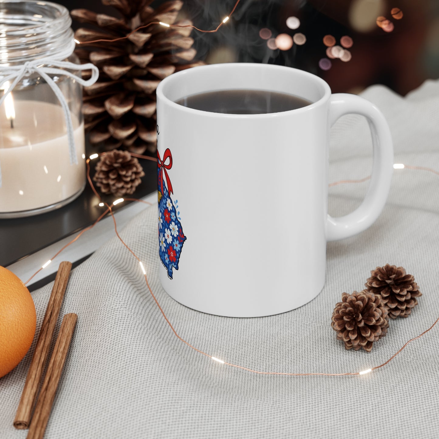 Georgia Floral State Mug – 11oz Coffee Cup with Daisy & Butterfly Design