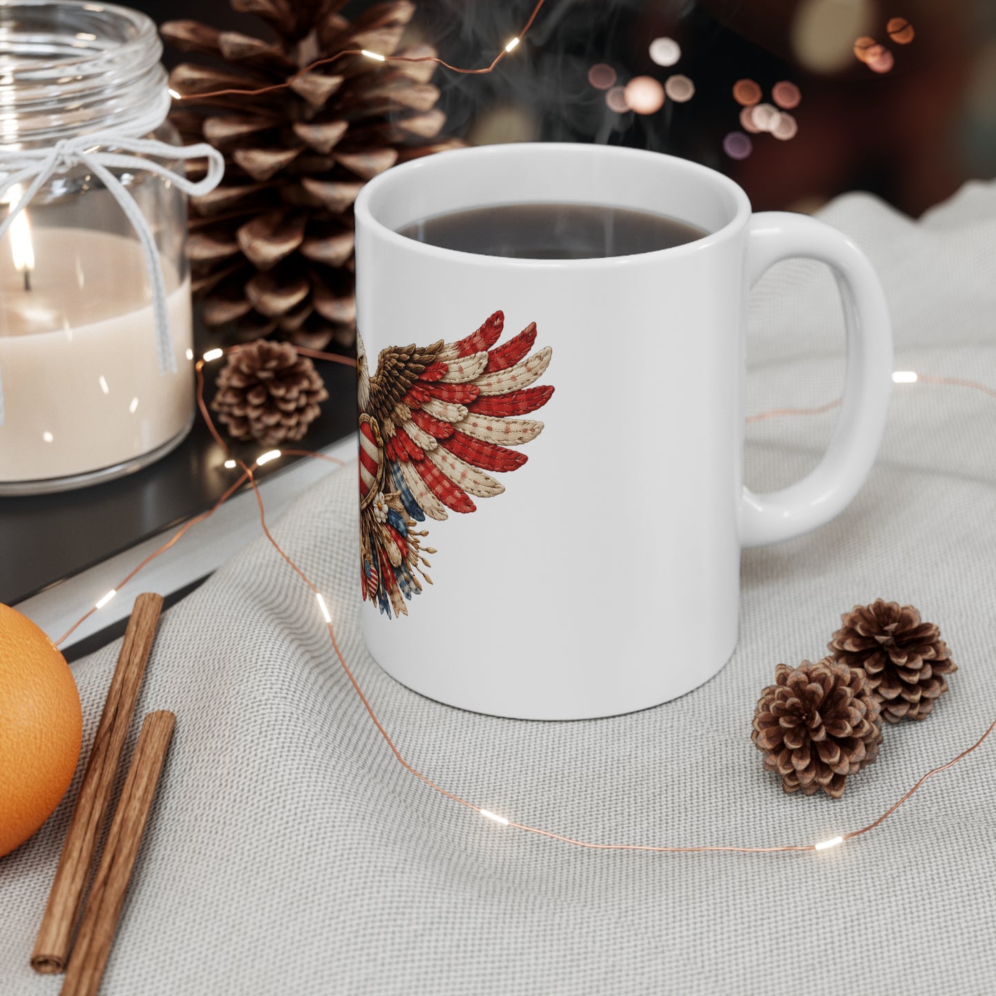 Patriotic Eagle Mug — American Flag Heart 11oz