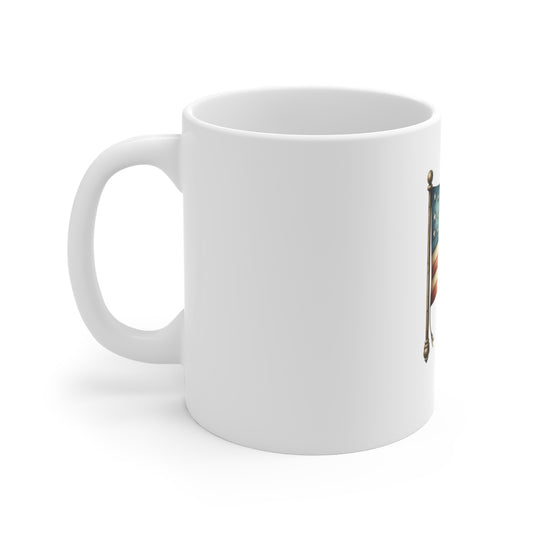 Vintage American Flag Mug – Retro Patriotic 11oz Coffee Cup (Fourth of July, Veterans Day)