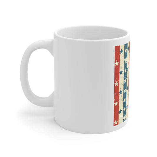 Vintage Star Stripe Coffee Mug – Distressed Americana Stars & Stripes Mug – Retro Patriotic Pattern Cup – Classic USA Flag Style Mug American Vintage Stars & Stripes Mug — Patriotic 11oz Coffee Cup...