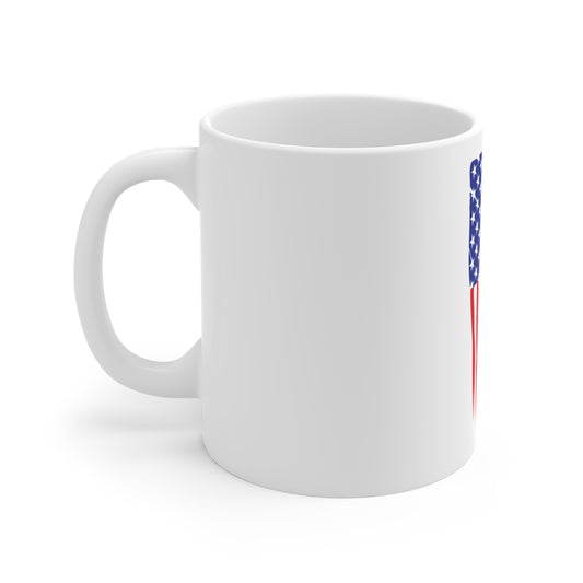 Dripping American Flag Coffee Mug – Distressed Vertical USA Flag Mug – Bold Patriotic Cup – Red White Blue Gift Mug 11oz