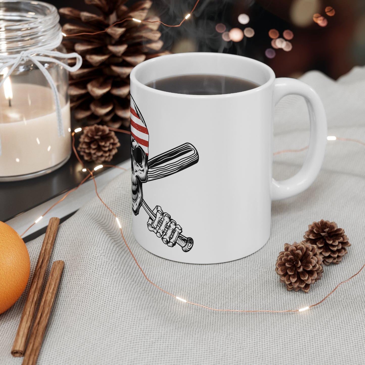 American Flag Baseball Cap Mug – Patriotic Hat Coffee Cup – Minimal USA Pride Design Mug 11oz