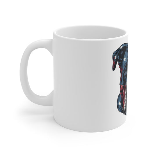 Patriotic Bulldog Coffee Mug – American Flag Bulldog Face Mug – Strong USA Dog Art Cup – Bold 4th of July Gift Mug 11oz