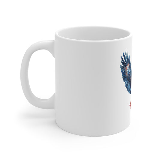 Eagle Flight 11oz Ceramic Mug — Patriotic Blue Red Soaring Eagle Coffee Cup