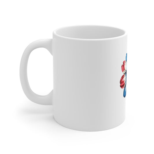 Patriotic Daisy 11oz Coffee Mug — Red White Blue Floral Tea Cup