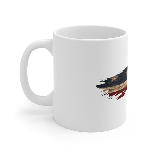 Desert Stone USA Flag Brush Stroke Mug – Earthy American Flag Coffee Cup – Weathered Natural Patriotic Design Mug 11oz