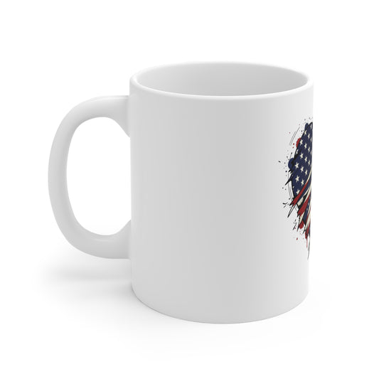 American Flag Heart Mug — Patriotic 11oz Coffee Cup (USA Stars & Stripes)
