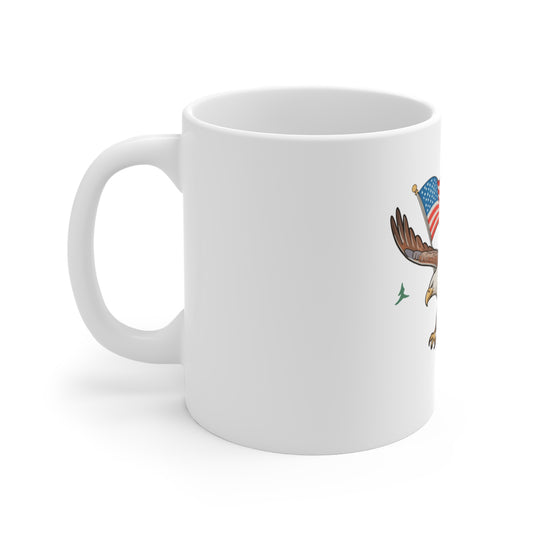Patriotic Eagle 11oz Coffee Mug — American Flag Bald Eagle Gift for Veterans & Fourth of July