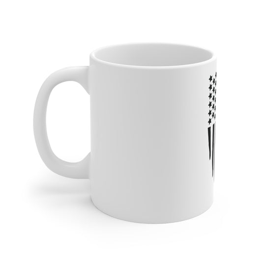 Black Distressed American Flag Coffee Mug – Minimalist Patriotic Mug – Grunge USA Flag Cup – Bold Americana Gift Mug 11oz