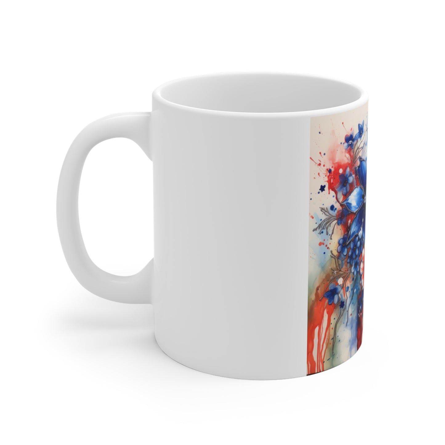 Patriotic Floral Bouquet Coffee Mug – Red White Blue Watercolor Flowers Mug – Elegant Americana Bloom Cup – Soft Artistic Gift Patriotic Watercolor Floral Mug – Blue & Red Splash 11oz Coffee Cup...