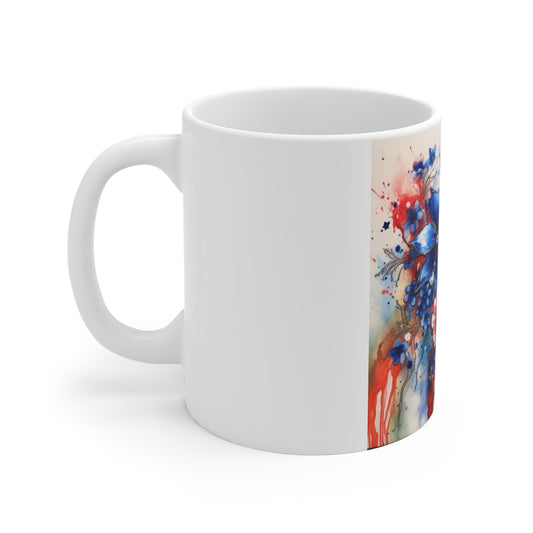 Patriotic Floral Bouquet Coffee Mug – Red White Blue Watercolor Flowers Mug – Elegant Americana Bloom Cup – Soft Artistic Gift Patriotic Watercolor Floral Mug – Blue & Red Splash 11oz Coffee Cup...