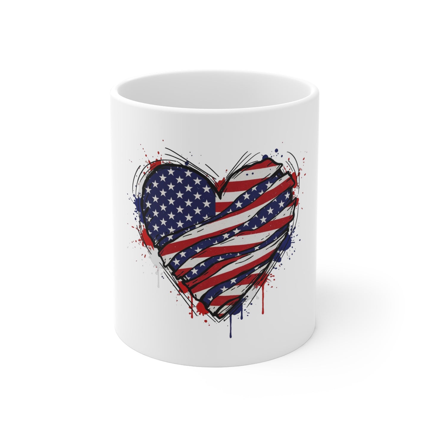 American Flag Heart Mug — Patriotic 11oz Coffee Cup for Veterans, 4th of July & Everyday