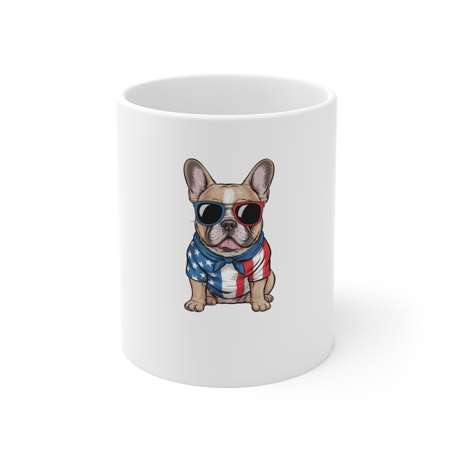 Patriotic French Bulldog Coffee Mug - 11oz USA Flag Sunglasses