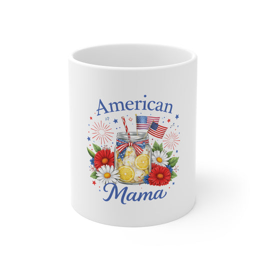American Mama Mug — Patriotic Lemonade Floral 11oz Coffee Cup