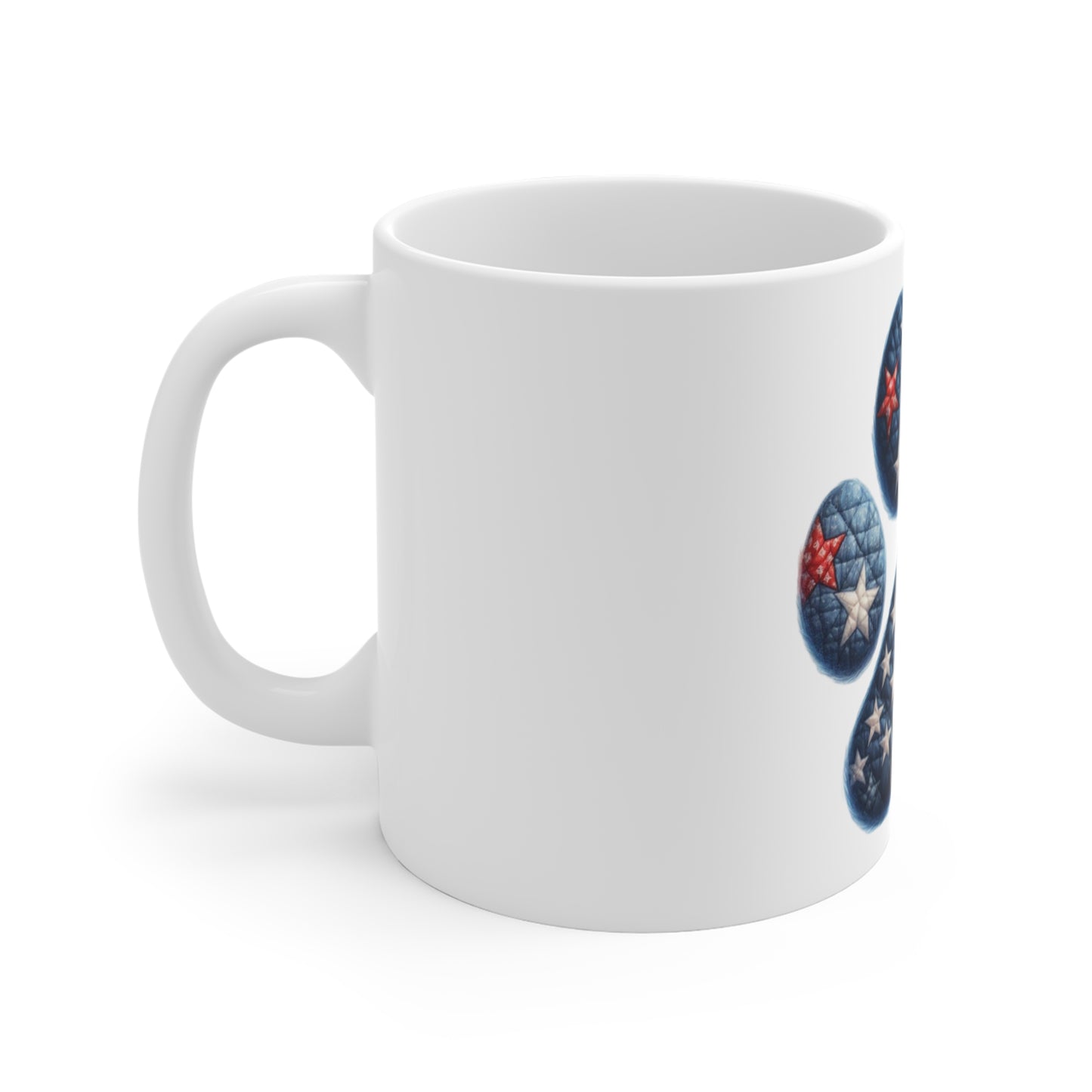 Patriotic Vintage Dog Paw Coffee Mug – American Flag Quilted Paw Print Mug – Red White Blue Dog Lover Mug – USA Pet Gift Cup American Flag Paw Print Mug - 11oz Patriotic Pet Lover Coffee Cup