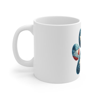 Patriotic Star Patch Dog Paw Coffee Mug – Americana Quilt Star Paw Print Mug – Red White Blue Dog Lover Mug – USA Pet Gift Cup Patriotic Paw Print Mug — American Flag Dog Lover Coffee Cup