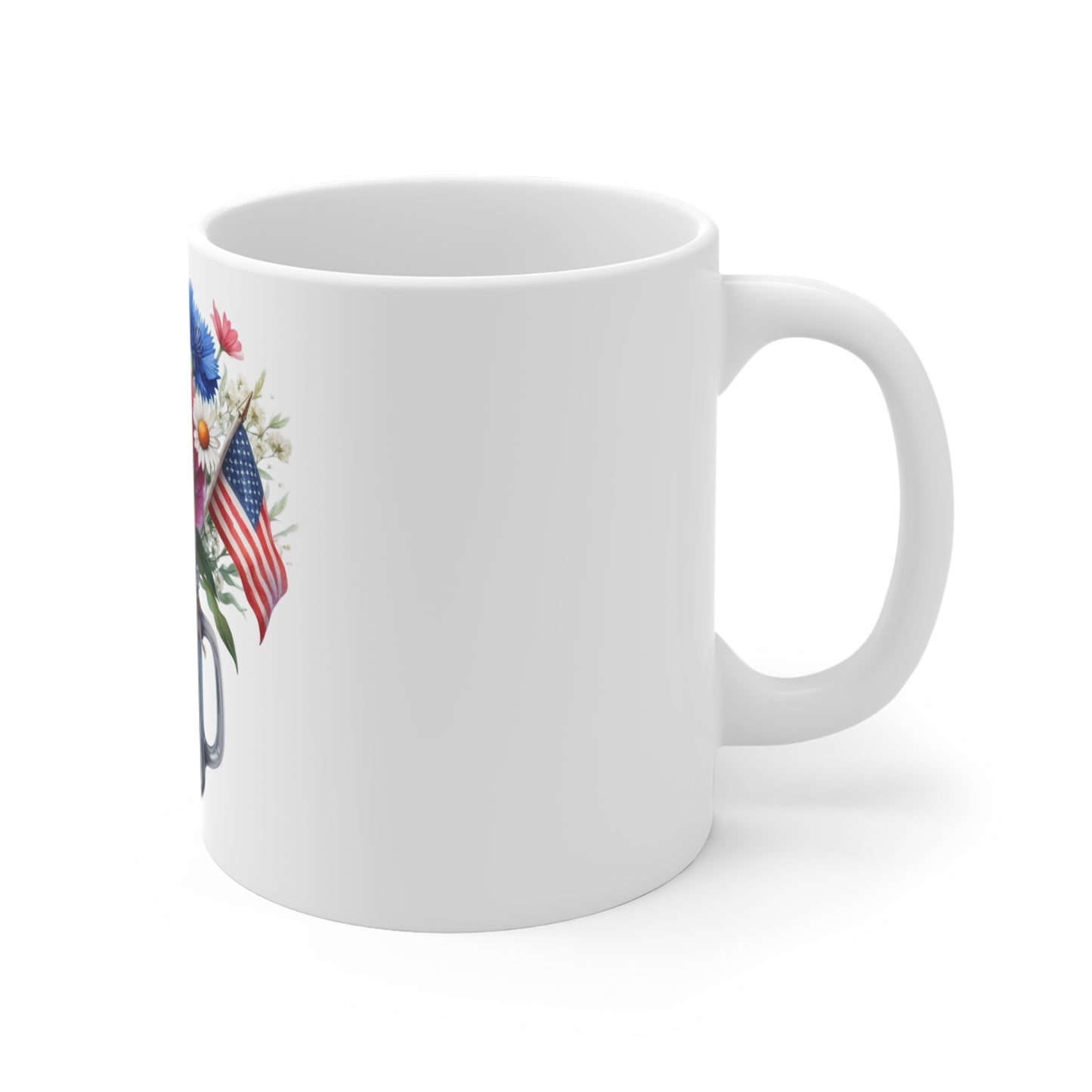 Patriotic Peony Mason Jar Coffee Mug – Red White Blue Floral Mug with American Flag – Rustic Americana Flower Cup – 4th of July Gift Patriotic Mason Jar Bouquet Mug — 11oz Floral Coffee Cup with...