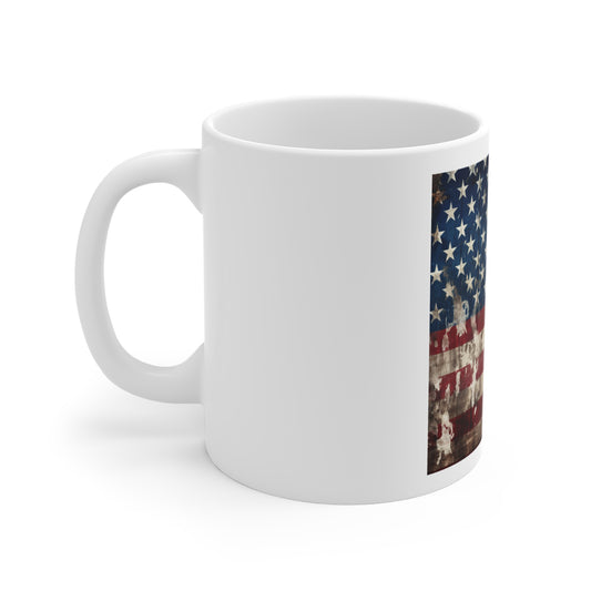 Paint-Splashed Barnwood American Flag Coffee Mug – Distressed USA Flag Mug – Rustic Drip & Fade Patriotic Cup – Vintage Farmhouse Flag Mug Rustic American Flag Coffee Mug - 11oz Patriotic Vintage USA...