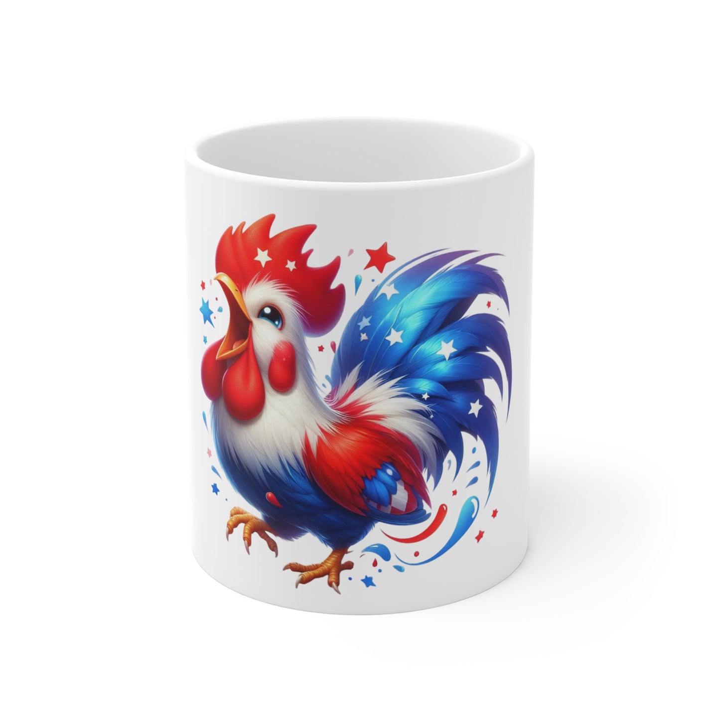 Patriotic Rooster Coffee Mug – Red White Blue Chicken Mug – Americana Farm Animal Cup – Bold USA Pride Gift Mug 11oz