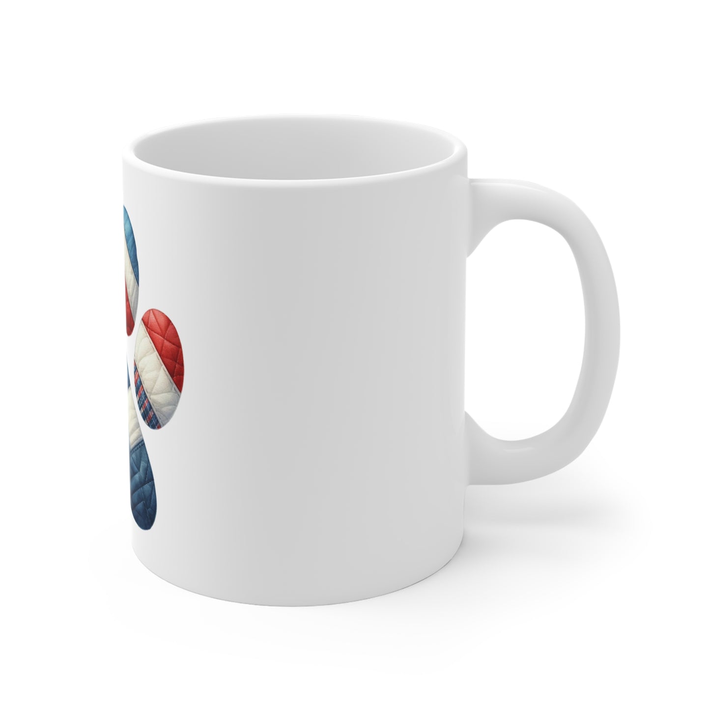 Patriotic Quilted Dog Paw Coffee Mug – Classic Americana Patchwork Paw Print Mug – Red White Blue Dog Lover Mug – USA Pet Gift Cup Patriotic Paw Print Mug — American Flag Dog Lover Coffee Cup (11oz...