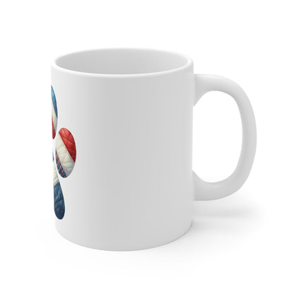 Patriotic Quilted Dog Paw Coffee Mug – Classic Americana Patchwork Paw Print Mug – Red White Blue Dog Lover Mug – USA Pet Gift Cup Patriotic Paw Print Mug — American Flag Dog Lover Coffee Cup (11oz...