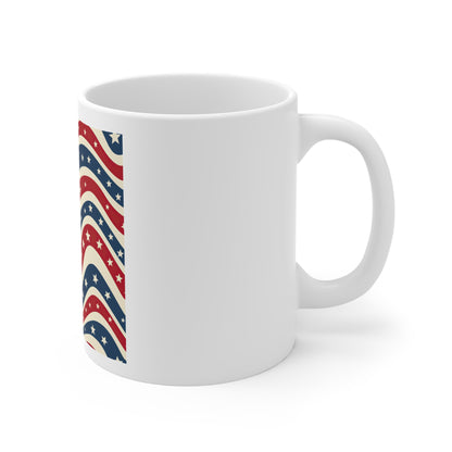 Star Wave Americana Coffee Mug – Retro Patriotic Wave Mug – Red White Blue Star Stripe Cup – Vintage USA Flag Pattern Mug American Flag Wave Mug — Patriotic Red White Blue Stars Coffee Cup (11oz...