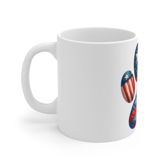 American Flag Dog Paw Coffee Mug – Bold Patchwork USA Paw Print Mug – Red White Blue Dog Lover Mug – Patriotic Pet Gift Cup Patriotic Paw Print Mug — American Flag Dog Lover 11oz Coffee Cup